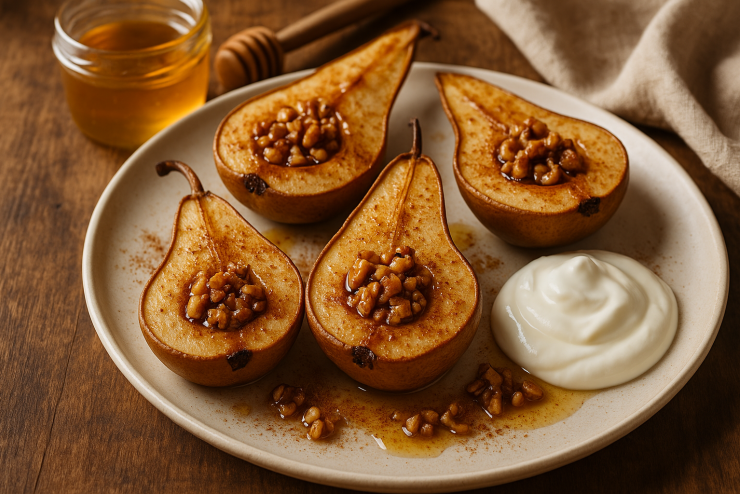 Pečené hrušky s medom, orechmi a škoricou