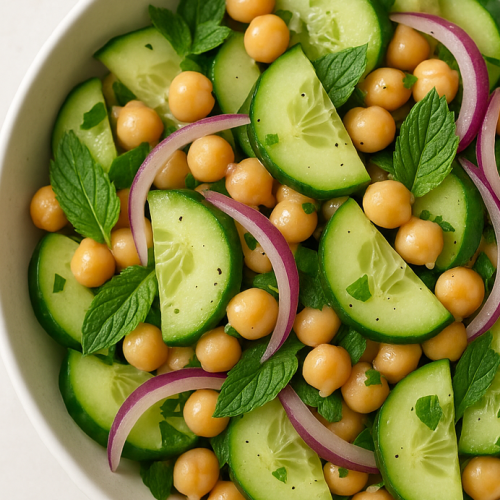 Uhorkový šalát s mätou a cícerom