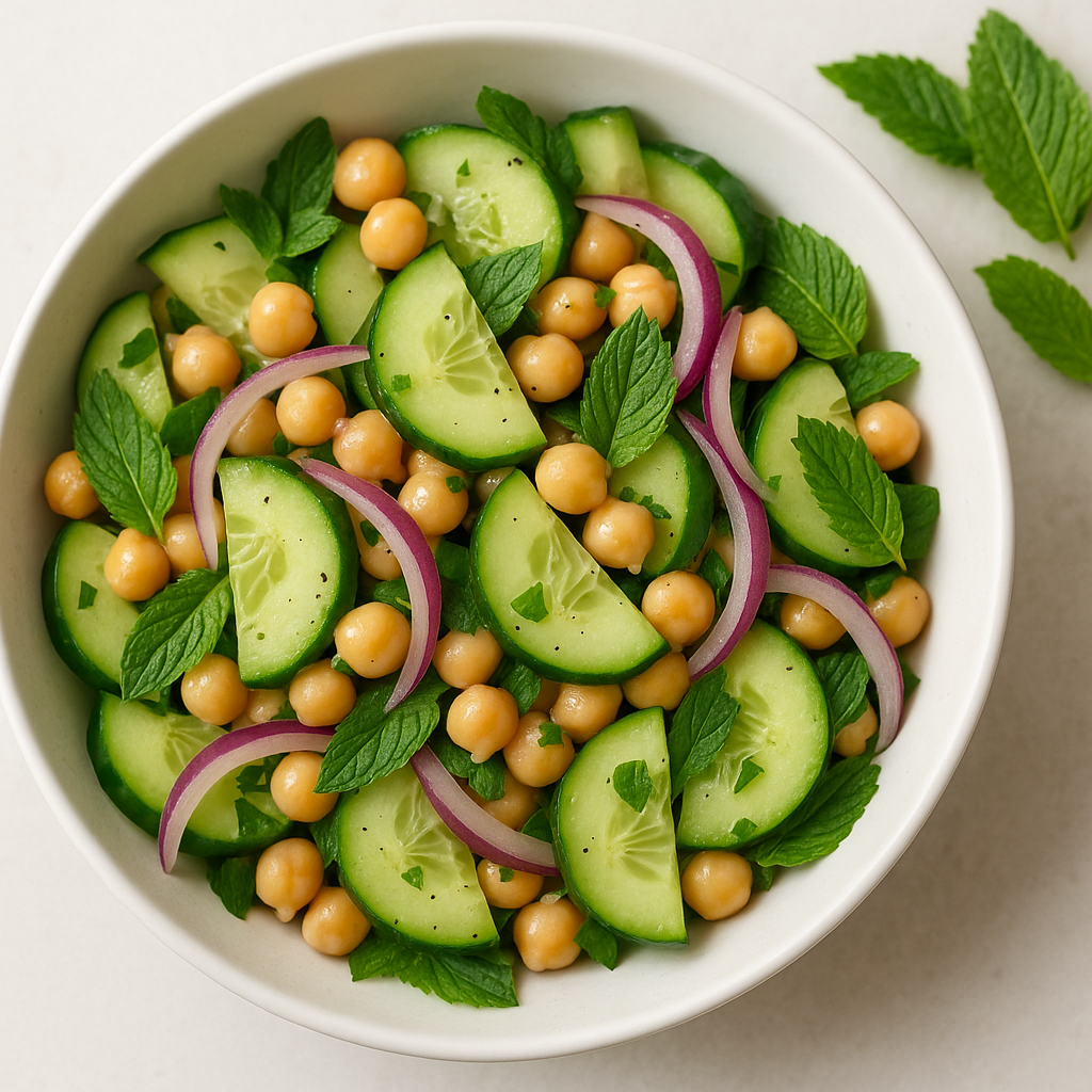 Uhorkový šalát s mätou a cícerom